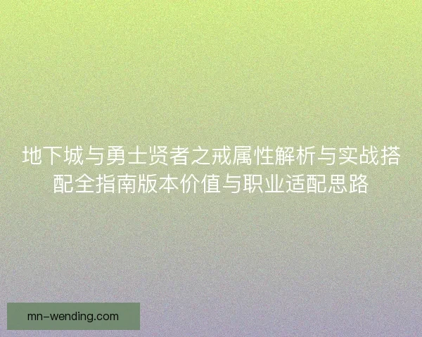 地下城与勇士贤者之戒属性解析与实战搭配全指南版本价值与职业适配思路